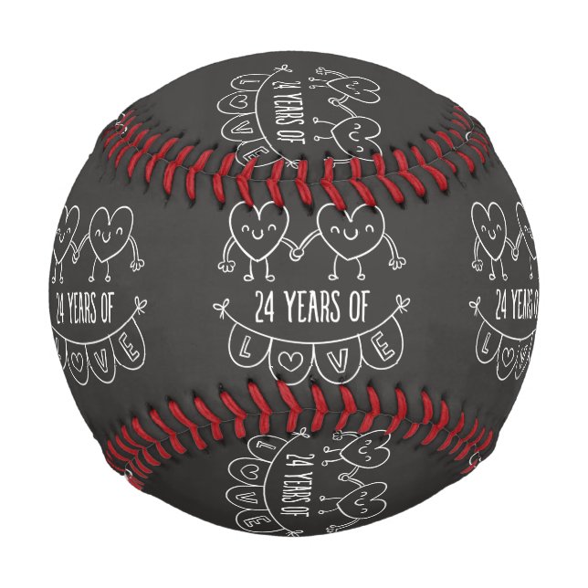 24th Anniversary Gift Chalk Hearts Baseball (Front)