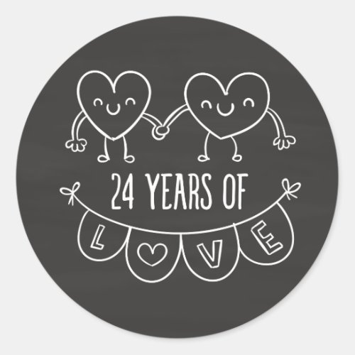 24th Anniversary Gift Chalk Hearts Classic Round Sticker