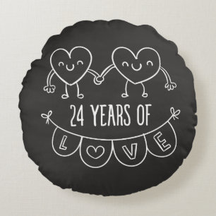 24th Anniversary Gift Chalk Hearts Round Pillow