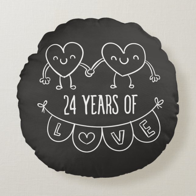 24th Anniversary Gift Chalk Hearts Round Pillow (Front)