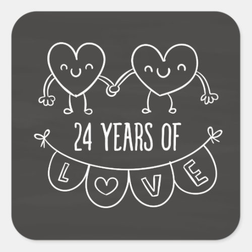 24th Anniversary Gift Chalk Hearts Square Sticker