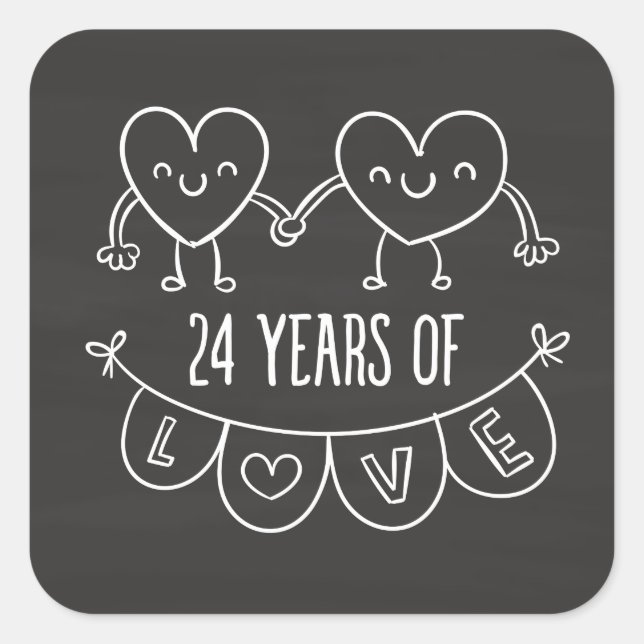 24th Anniversary Gift Chalk Hearts Square Sticker (Front)