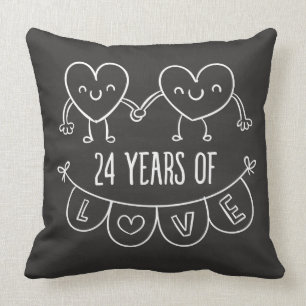 24th Anniversary Gift Chalk Hearts Throw Pillow