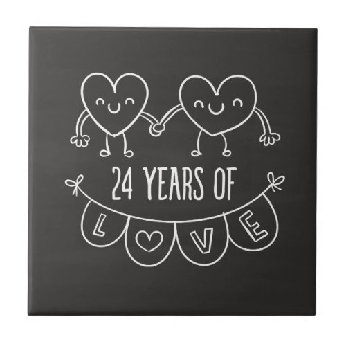 24th Anniversary Gift Chalk Hearts Tile