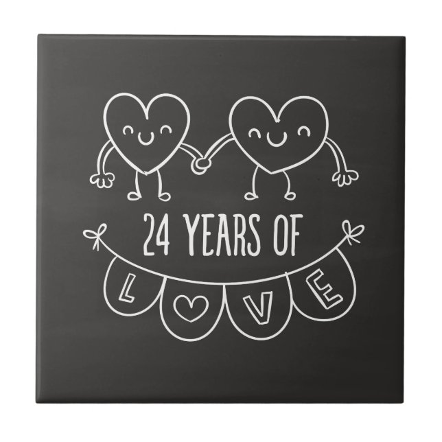 24th Anniversary Gift Chalk Hearts Tile (Front)
