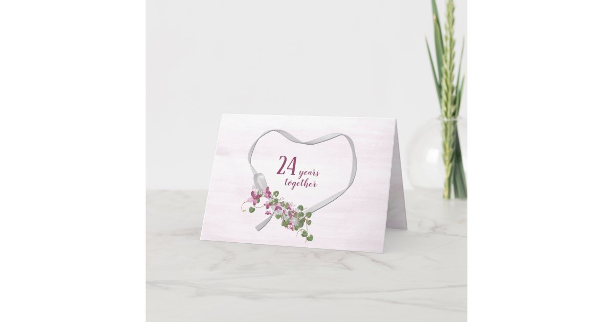24th Anniversary Ribbon Heart Card | Zazzle