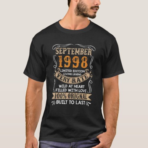 24th Birthday  1998 Years Old Retro Vintage Septem T_Shirt