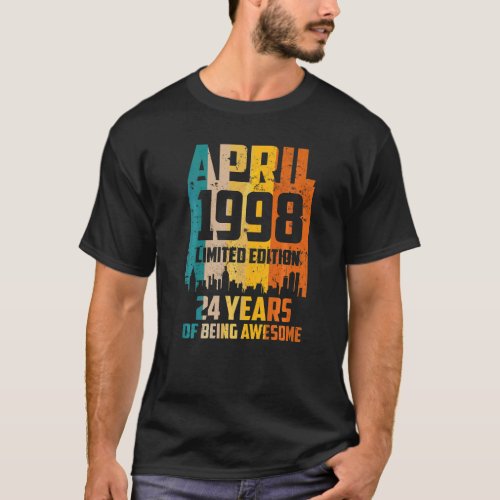 24th Birthday 24 Years Awesome Since April 1998 Vi T_Shirt