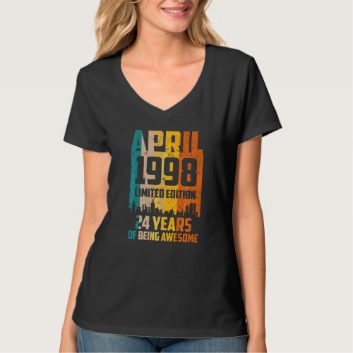 24th Birthday 24 Years Awesome Since April 1998 Vi T_Shirt