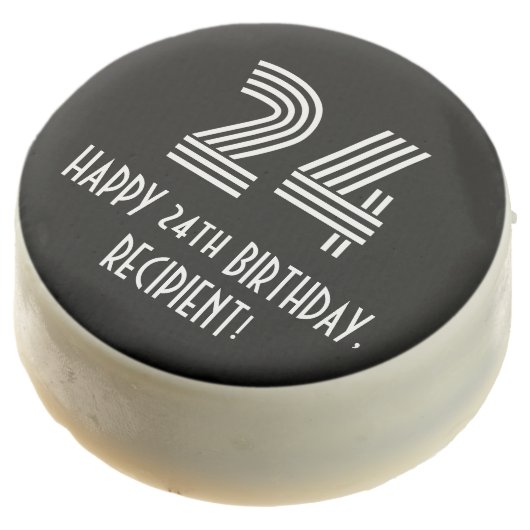 24th Birthday - Art Deco Inspired Look "24", Name Chocolate Covered Oreo (Angled)