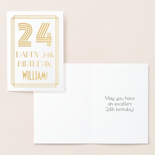 24th Birthday _ Art Deco Inspired Look 24  Name Foil Card