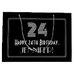 [ Thumbnail: 24th Birthday — Art Deco Inspired Look "24" & Name Gift Bag ]