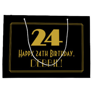 24th Birthday — Art Deco Inspired Look "24" & Name Large Gift Bag