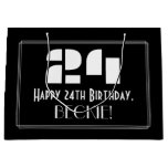 [ Thumbnail: 24th Birthday ~ Art Deco Inspired Look "24" + Name Gift Bag ]