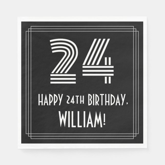 24th Birthday: Art Deco Inspired Look "24" + Name Napkins (Front)