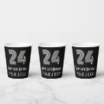 [ Thumbnail: 24th Birthday — Art Deco Inspired Look “24” + Name Paper Cups ]