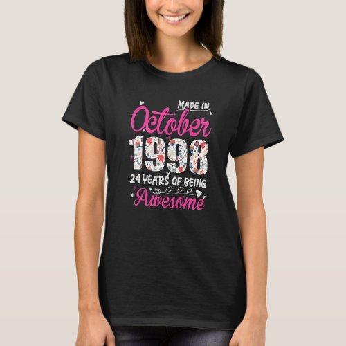 24th Birthday Awesome Since October 1998 Floral Pr T_Shirt