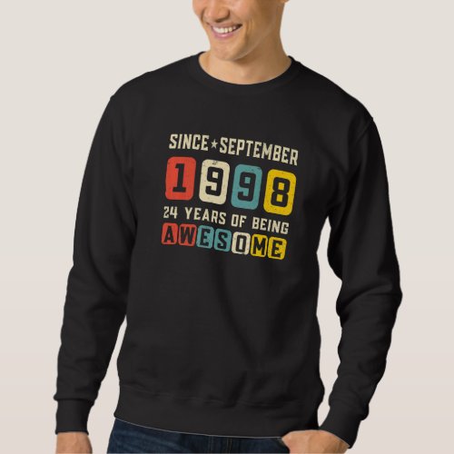 24th Birthday Awesome Since September 1998 Vintage Sweatshirt