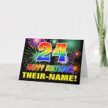 [ Thumbnail: 24th Birthday: Bold, Fun, Fireworks, Rainbow 24 Card ]