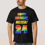 [ Thumbnail: 24th Birthday — Bold, Fun, Rainbow 24, Custom Name T-Shirt ]