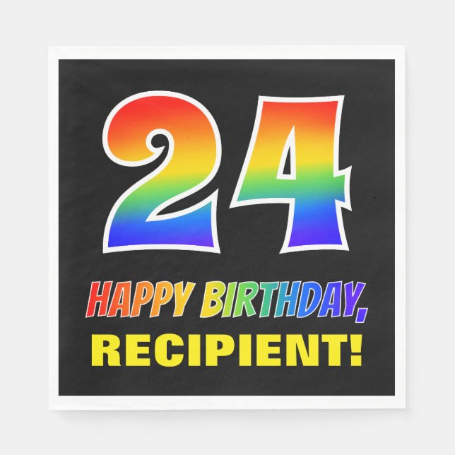 24th Birthday: Bold, Fun, Simple, Rainbow 24 Napkins (Front)