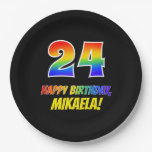 [ Thumbnail: 24th Birthday: Bold, Fun, Simple, Rainbow 24 Paper Plates ]