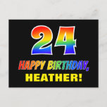 [ Thumbnail: 24th Birthday: Bold, Fun, Simple, Rainbow 24 Postcard ]