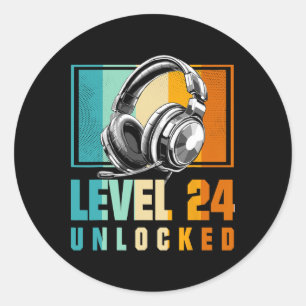 24th Birthday Boy Video Gamer Level 24 Unlocked Bo Classic Round Sticker