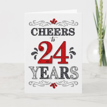 24th Birthday Cheers In Red White Black Pattern Card by SalonOfArt at Zazzle