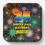 [ Thumbnail: 24th Birthday: Colorful, Fun Celebratory Fireworks Paper Plates ]