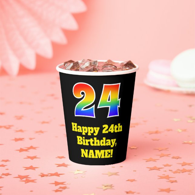 24th Birthday: Colorful, Fun, Exciting, Rainbow 24 Paper Cups (Insitu)