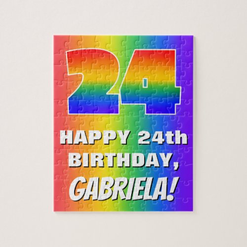 24th Birthday Colorful Fun Rainbow Pattern  24 Jigsaw Puzzle