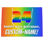 [ Thumbnail: 24th Birthday: Colorful, Fun Rainbow Pattern # 24 Gift Bag ]