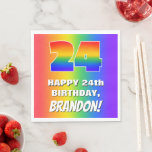 [ Thumbnail: 24th Birthday: Colorful, Fun Rainbow Pattern # 24 Napkins ]