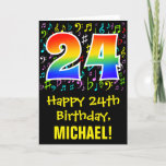[ Thumbnail: 24th Birthday: Colorful Music Symbols + Rainbow 24 Card ]