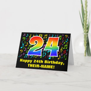 24th Birthday: Colorful Music Symbols & Rainbow 24 Card