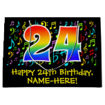 [ Thumbnail: 24th Birthday - Colorful Music Symbols, Rainbow 24 Gift Bag ]