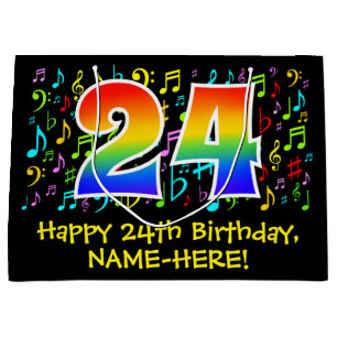 24th Birthday - Colorful Music Symbols, Rainbow 24 Large Gift Bag