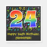 [ Thumbnail: 24th Birthday - Colorful Music Symbols, Rainbow 24 Napkins ]