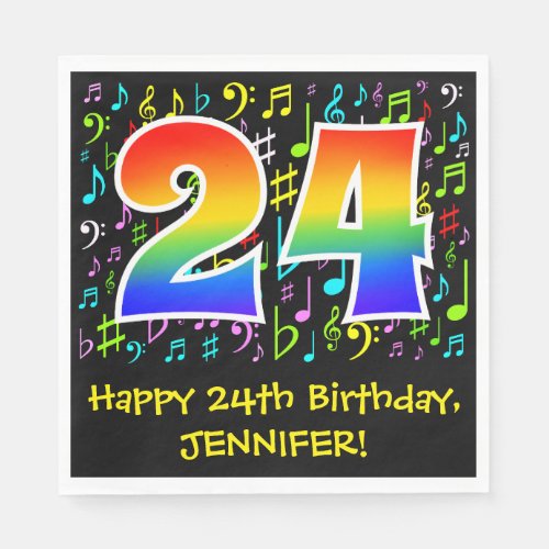 24th Birthday _ Colorful Music Symbols Rainbow 24 Napkins