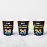 [ Thumbnail: 24th Birthday: Colorful Rainbow # 24, Custom Name Paper Cups ]