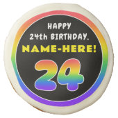 24th Birthday: Colorful Rainbow # 24, Custom Name Sugar Cookie (Front)