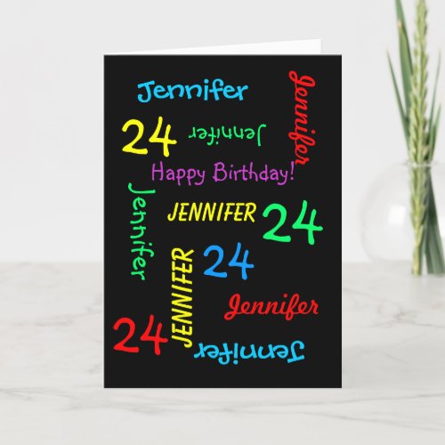 24th Birthday Custom Card Any Name Black