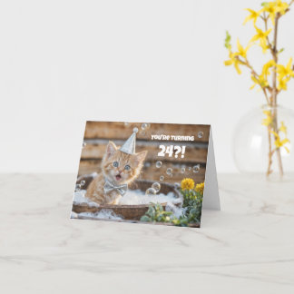24th Birthday Cute and Funny Kitty in a Tub Card