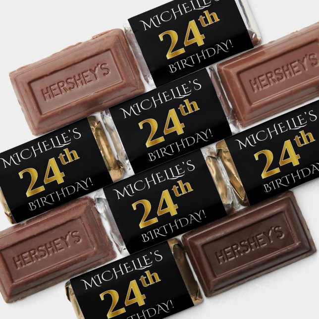 24th Birthday — Elegant, Faux Gold Look 24 + Name Hershey's Miniatures (Assorted)