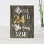 [ Thumbnail: 24th Birthday: Faux Gold Look + Faux Wood Pattern Card ]