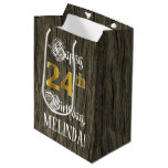 [ Thumbnail: 24th Birthday: Faux Gold Look & Faux Wood Pattern Gift Bag ]