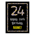 [ Thumbnail: 24th Birthday: Floral Flowers Number “24” + Name Card ]