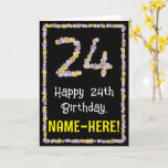 [ Thumbnail: 24th Birthday: Floral Flowers Number, Custom Name Card ]