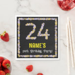 [ Thumbnail: 24th Birthday: Floral Flowers Number, Custom Name Napkins ]